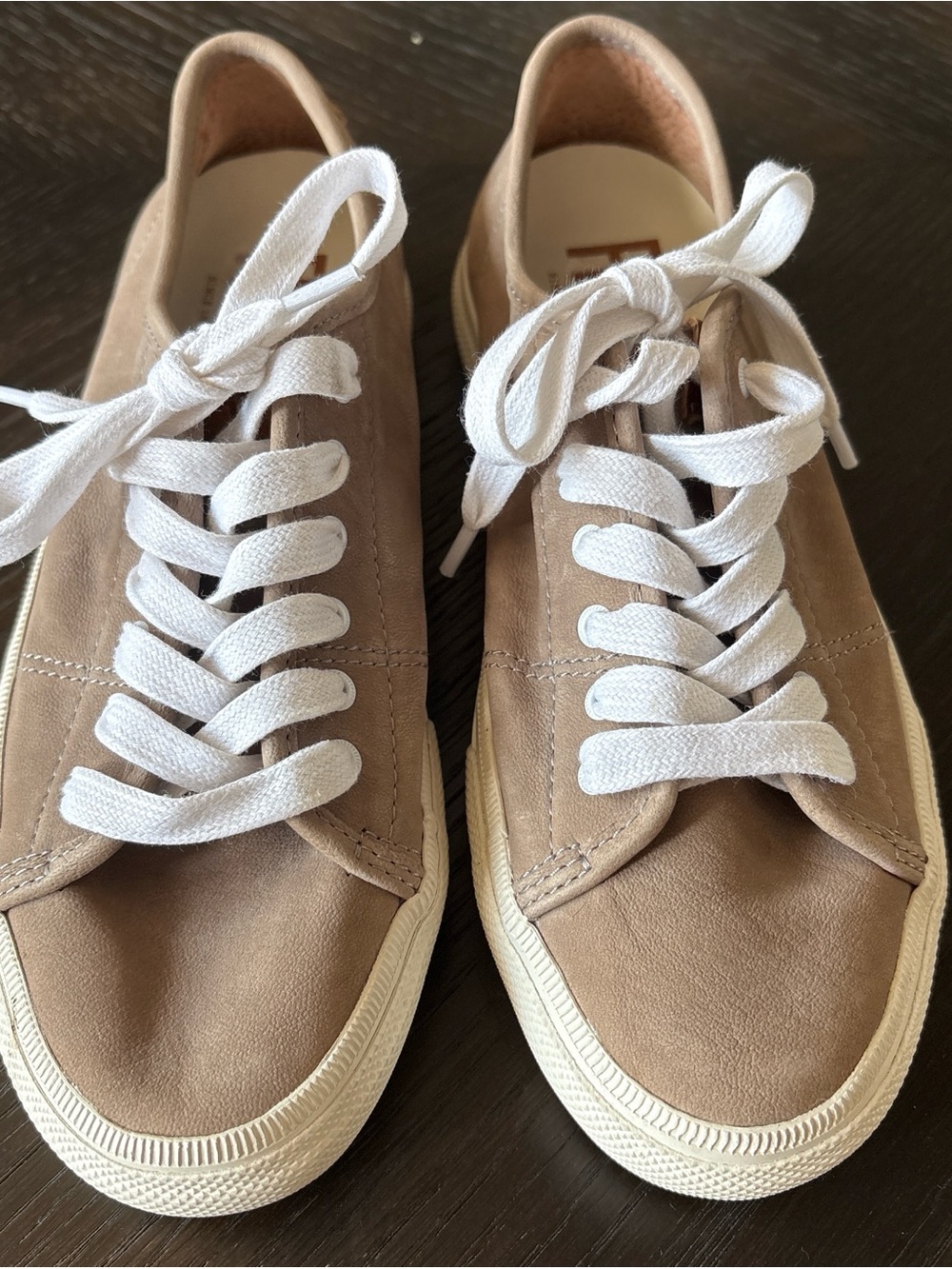 Frye Gia Leather Lace-Up Sneakers in Taupe 6M - Picture 2 of 8